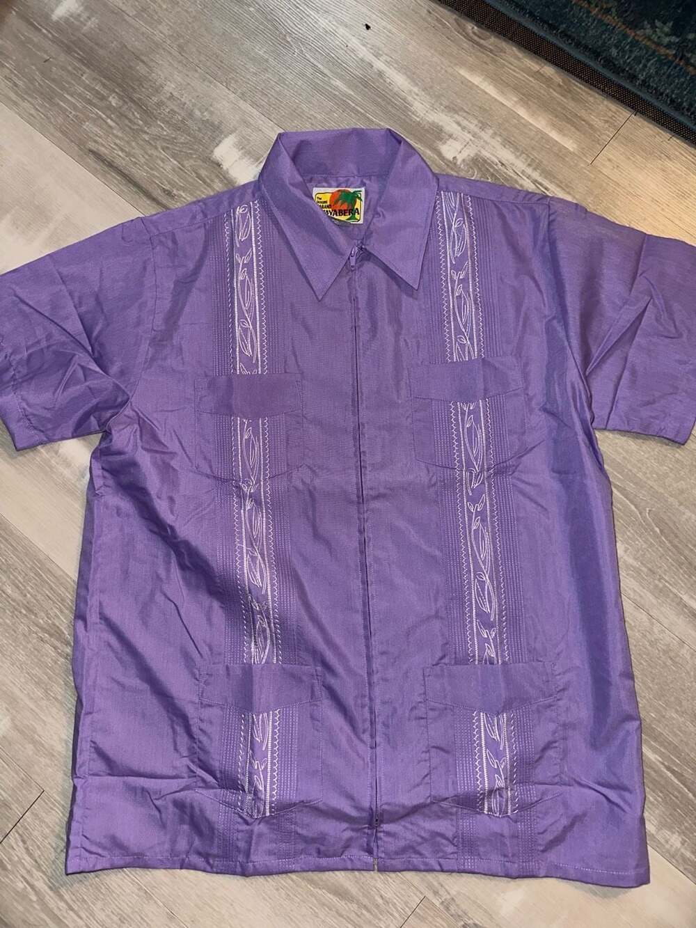 Haband The Genuine Guayabera Short Sleeve Zip Front Shirt, Size M